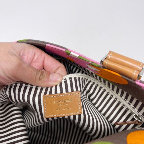 Kate Spade Pink Orange Brown Vintage Floral Inspired Tote Double Leather Handle - Picture 12 of 16